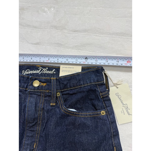 Universal Thread Vintage Straight Jeans Dark Wash Raw Cuff Size 4/27L New - Picture 9 of 9